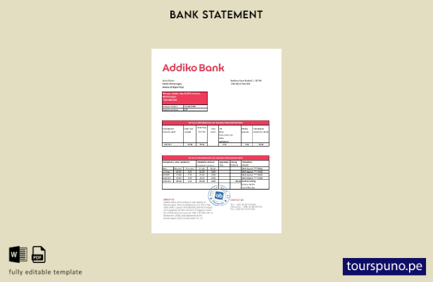 listo para imprimir plantilla de Excel de extracto bancario Addiko de Montenegro
